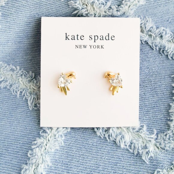 kate spade Jewelry - Kate Spade Love Birds Gold Clear Stud Earrings Trendy Jewelry
